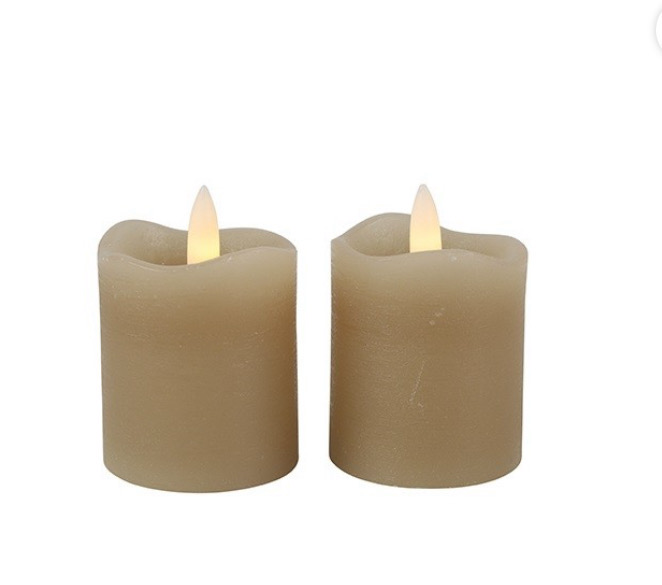 Beige Kleine Stompkaars met knopcelbatterijen