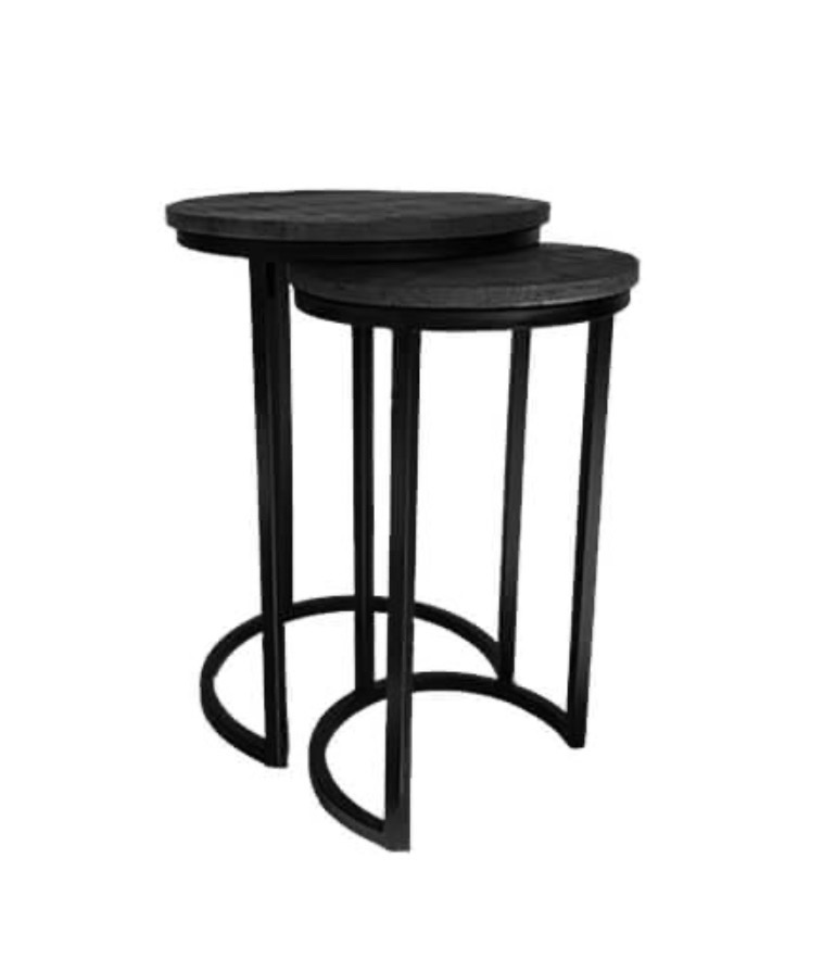 Set van 2 zwarte bijzettafels doorsnede 44cm en 34cm