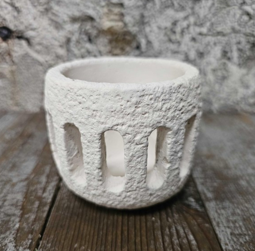 Windlicht wit aardewerk 9x8cm