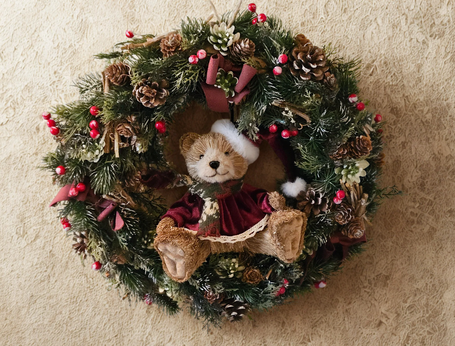 Kerstkrans met beertje 40cm doorsnede