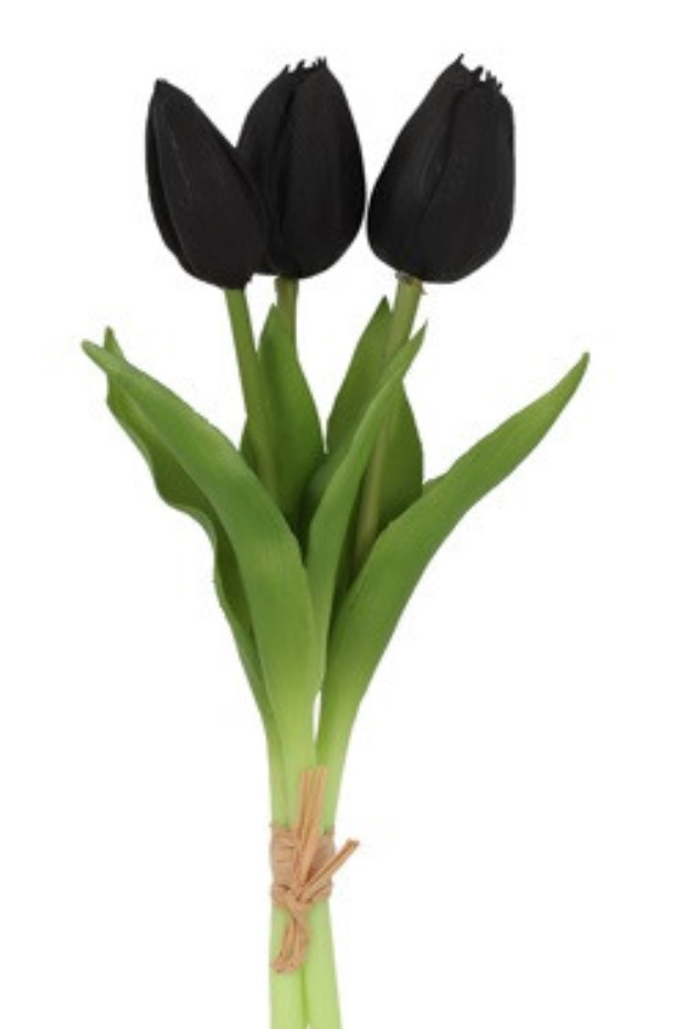 Boeket van 3 zwarte tulpen 29cm