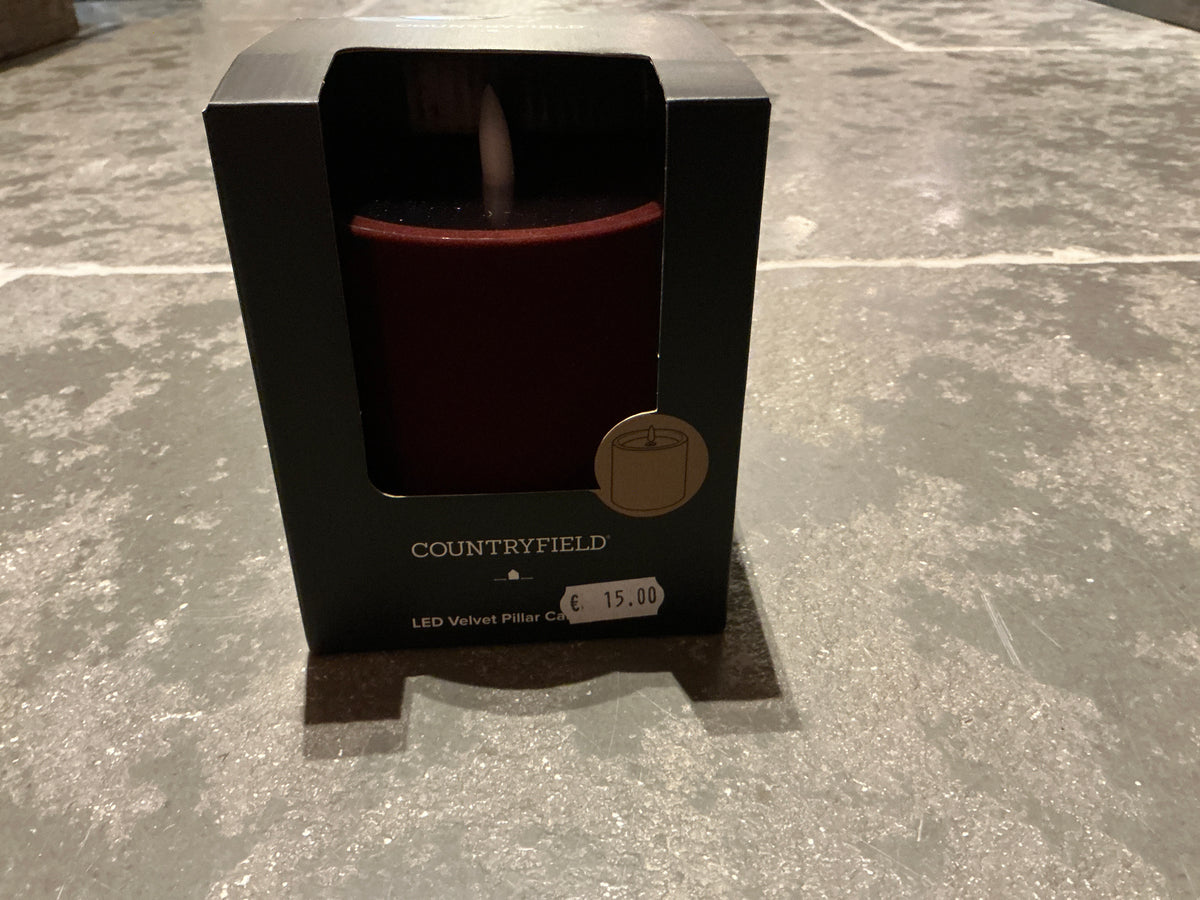 Led kaars veloerd bordeaux 8x10cm