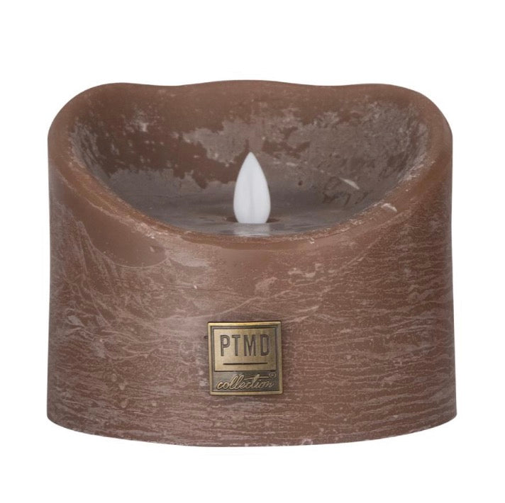 LED Light Candle rustic brown moveable flame XL. 12.5 x 12.5 x 10.0 cm