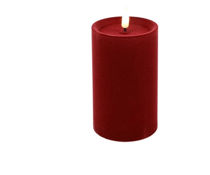 LED Kaars Stomp velvet rood-7,5x7,5x12,5CM