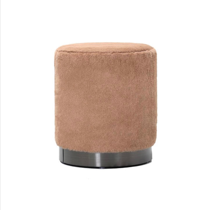 Cemile Brown fabric round fur pouf