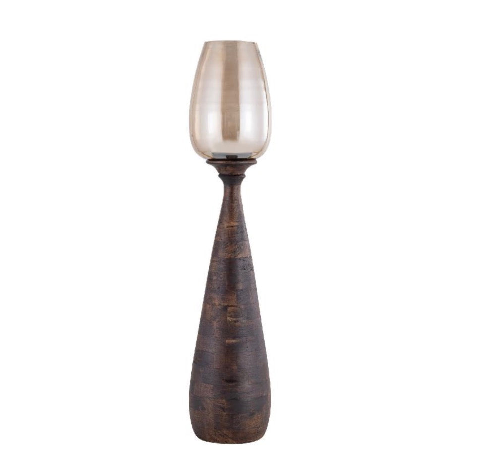 Windlicht Midi Brown mango wood stormlight luster glass M