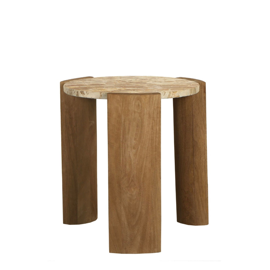 Bijzettafel met marmeren blad en houten poten 52.0 x 52.0 x 45.0 cm
