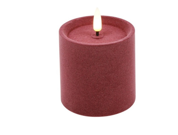 LED Kaars Stomp velvet S roze-7,5x7,5x7,5CM