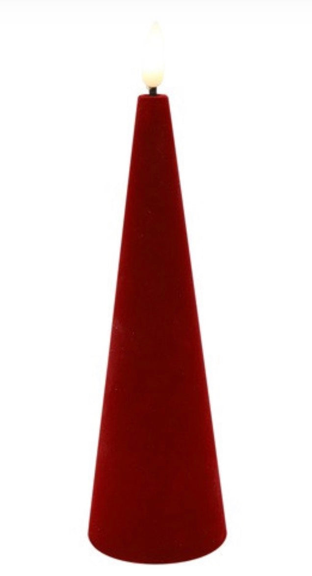 LED Kaars Kegel velvet Ø5CM Lyon S rood-5,5x5,5x17,5CM