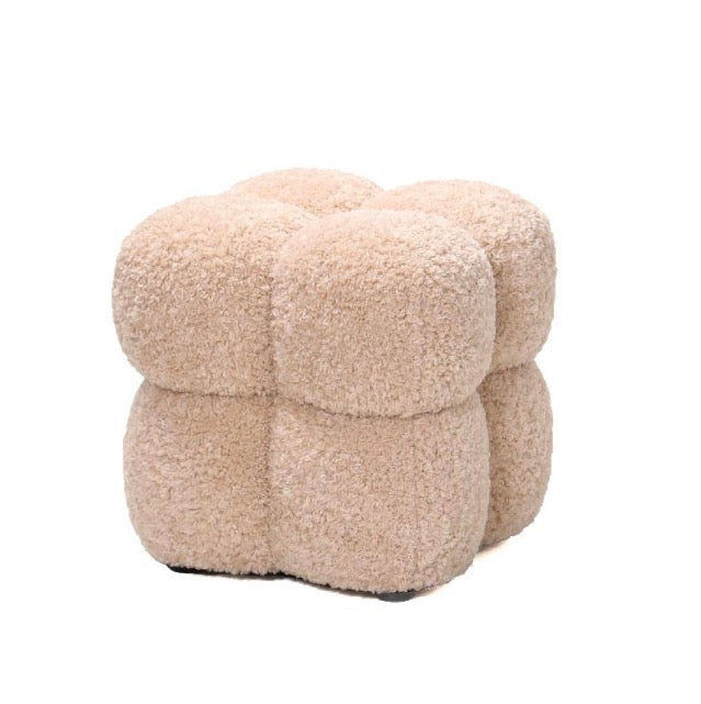 Teddy Beige fabric square pouf