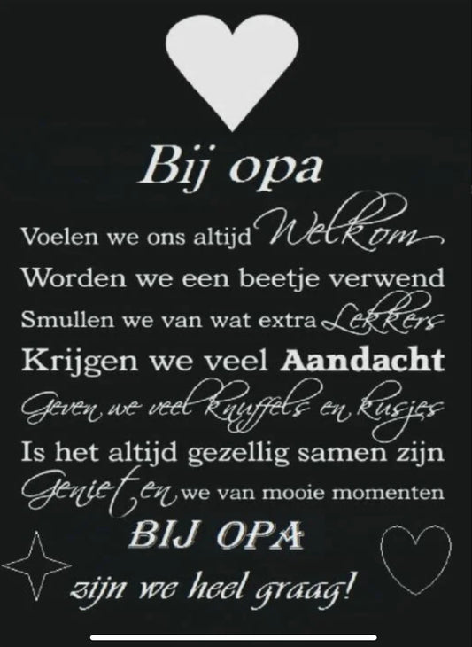 Tekstbordje bij opa