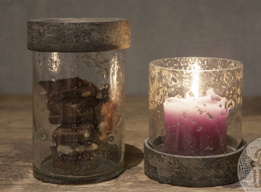 Windlicht met houten deksel ( klein)