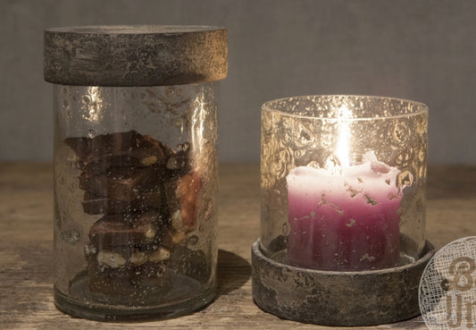 Windlicht met houten deksel ( groot)