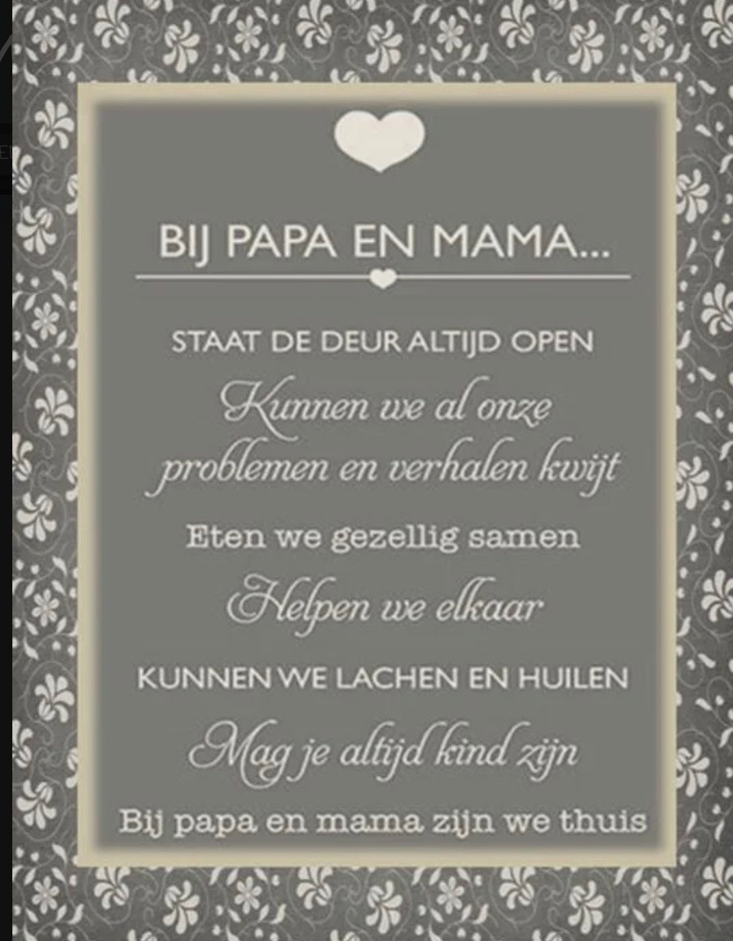 Tekstbordje bij papa en mama
