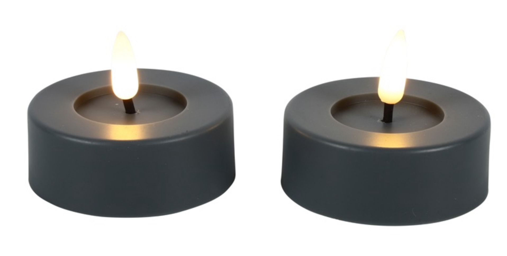 Grijze Maxi theelichtjes per 2 verpakt ook te bedienen met afstandsbediening of timer met 3xAAA batterijen
