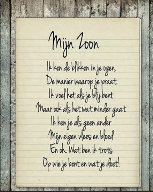 Tekstbordje mijn zoon