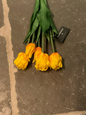 Boeket tulpen geel oranje per 5 lengte 40cm