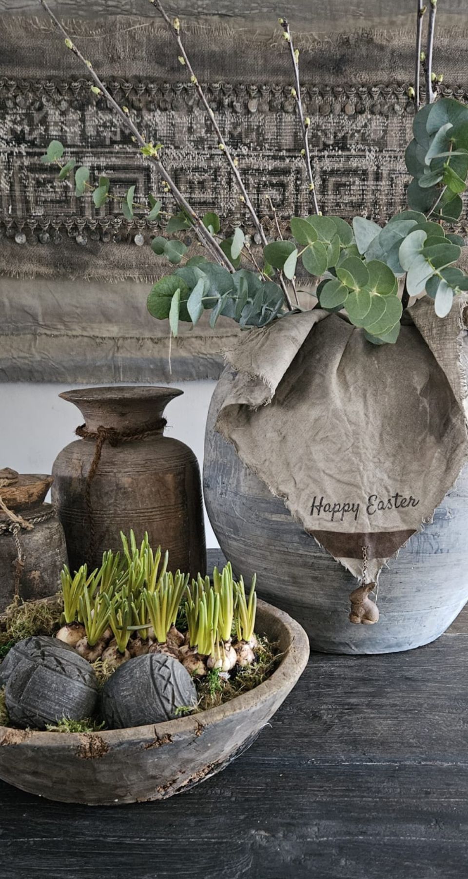 Vierkante shabby doek Happy Easter 45x45 met konijntje