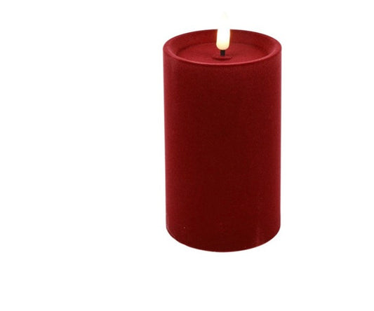 LED Kaars Stomp velvet rood-7,5x7,5x12,5CM