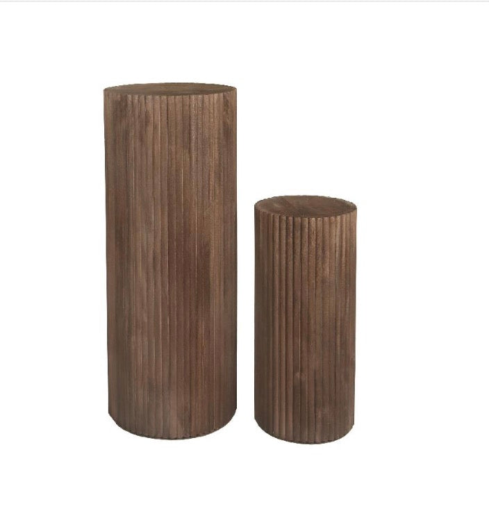Jerra Brown ribbed mango wood pedestal set of 2