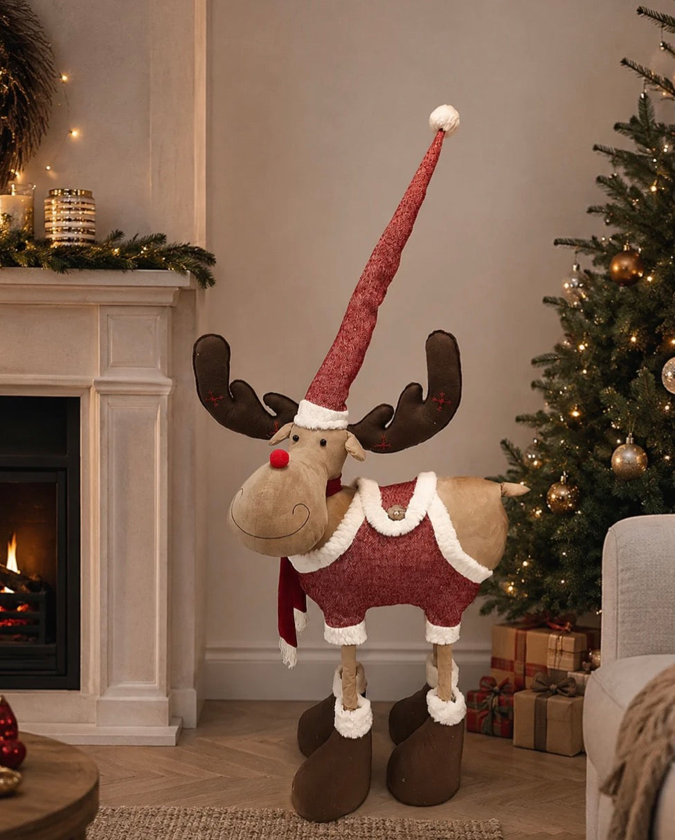 Staande eland rode outfit, witte pels 100cm (140cm)