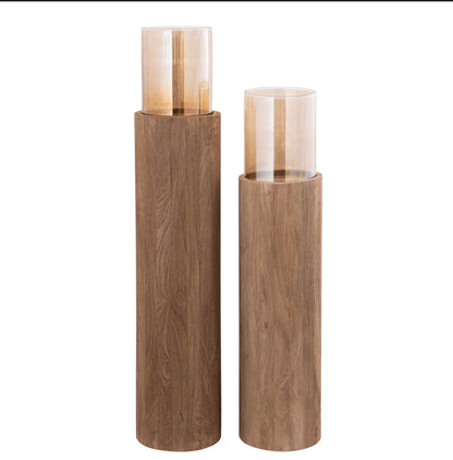 Vloerwindlicht in mango hout incl glas 28.0 x 28.0 x 90.0 cm