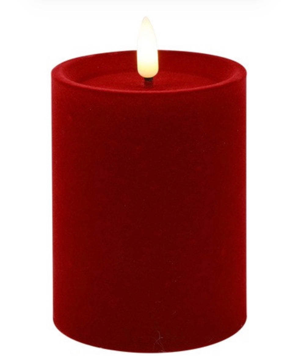 LED Kaars Stomp velvet Ø7,5CM ro Lyon M rood-7,5x7,5x10CM