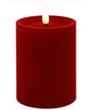 LED Kaars Stomp velvet Ø7,5CM ro Lyon M rood-7,5x7,5x10CM