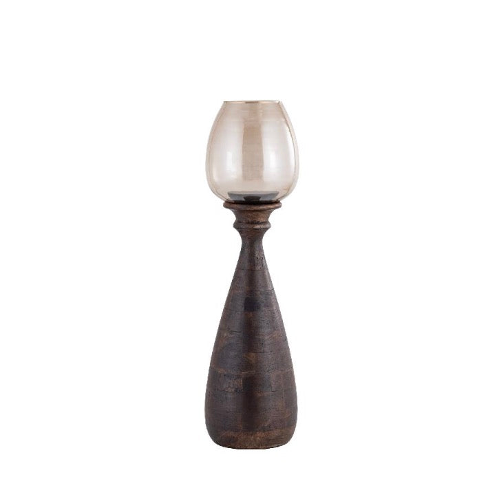 Windlicht Midi Brown mango wood stormlight luster glass S