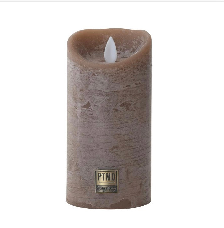 LED Light Candle rustic brown moveable flame M  7.5 x 7.5 x 15.0 cm