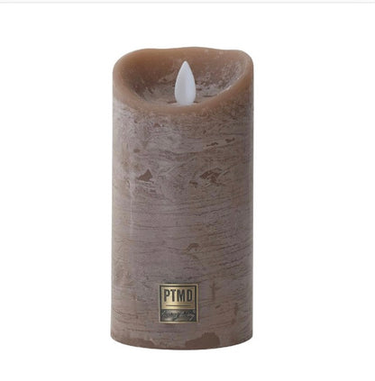 LED Light Candle rustic brown moveable flame M  7.5 x 7.5 x 15.0 cm