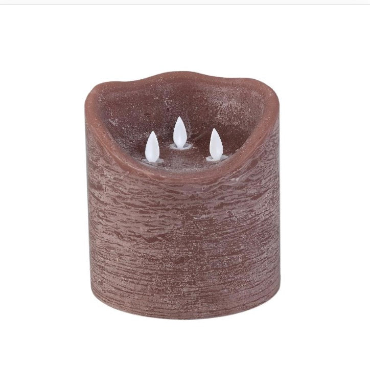LED Light Candle rustic brown moveable 3 flames