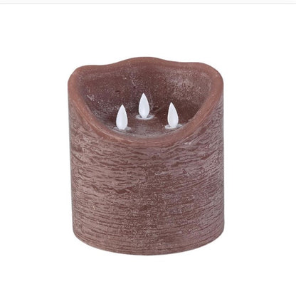 LED Light Candle rustic brown moveable 3 flames