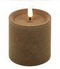 LED Kaars Stomp velvet Ø7,5CM ro Lyon S taupe-7,5x7,5x7,5CM