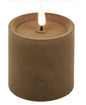 LED Kaars Stomp velvet Ø7,5CM ro Lyon M taupe-7,5x7,5x10CM